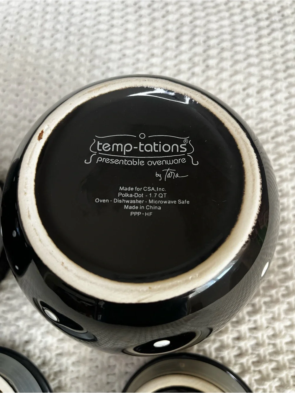 Temp-Tations by Tara Black with White Polka Dot Ceramic Canisters/Lids Set of 2